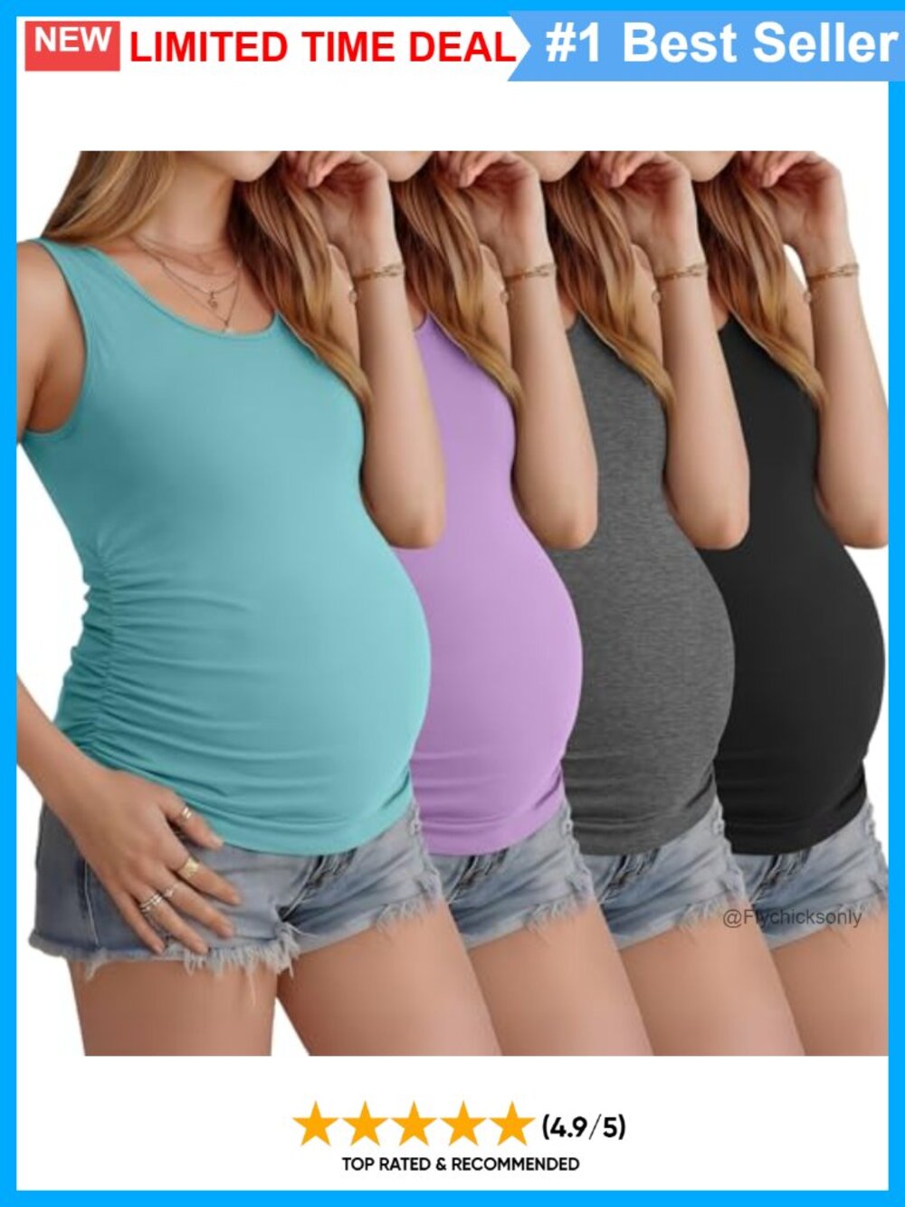 Maternity Sleeveless Tank Tops 4 Pack Cotton Blend Side Ruch Pregnancy
